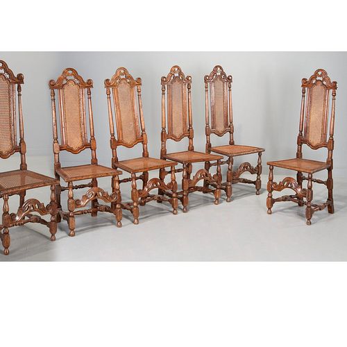 (6) William & Mary caned walnut high-back chairs