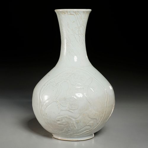 Longquan style carved celadon tiger vase