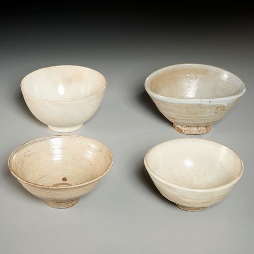 (4) Antique Korean pottery chawan bowls