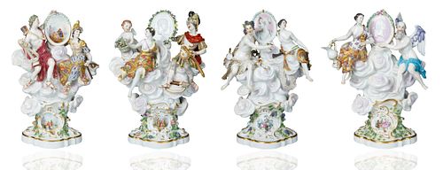 A GROUP OF FOUR MEISSEN PORCELAIN MYTHOLOGICAL FIGURE GROUPS, EMBLEMATIC OF THE SEASONS, MODELLED AFTER BY J.J. KÄNDLER, LATE 19TH CENTURY