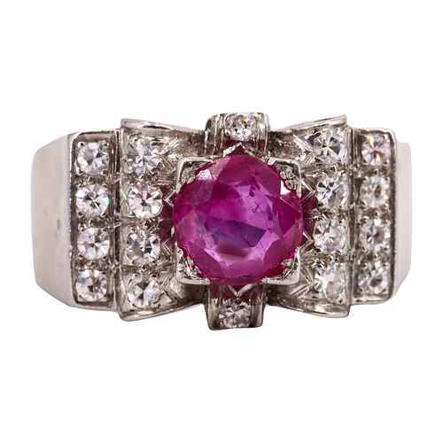 Art Deco Platinum Ring with Ruby & Diamonds