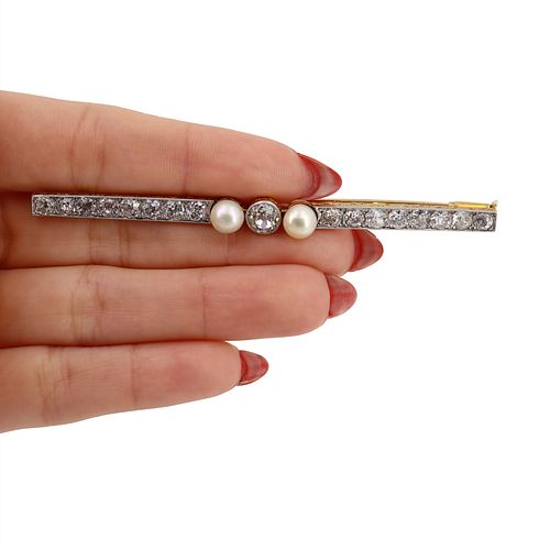 Hallmarked Diamonds and Pearls 18k Gold & Platinum Pin Brooch