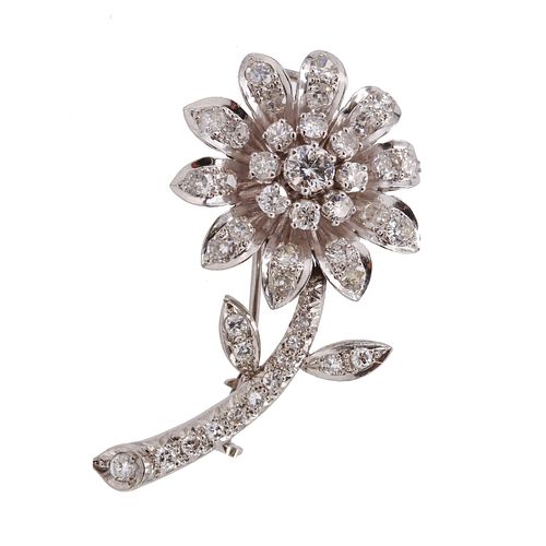 2.35 Ctw in Diamonds Platinum Flower Brooch