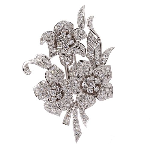 6.40 Ctw in Diamonds Platinum Flower Brooch