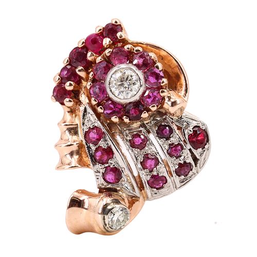 Retro 14k Gold Ring with Rubies and Diamonds