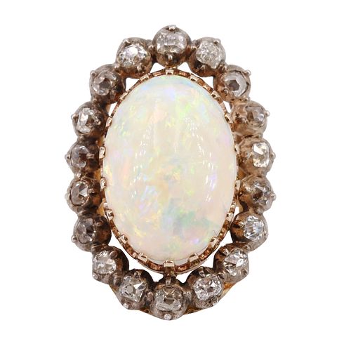 Antique Opal & Diamonds 14k Gold Ring