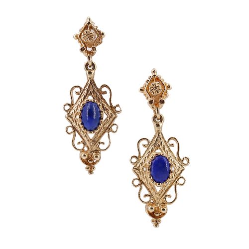 Victorian 14k Gold Hanging Earrings with Lapis