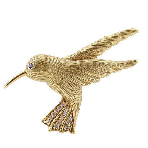 18k Gold Bird Brooch with Diamonds