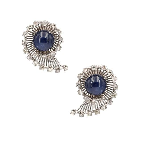 16.05 ctw Sapphires & Diamonds Platinum Deco Earrings