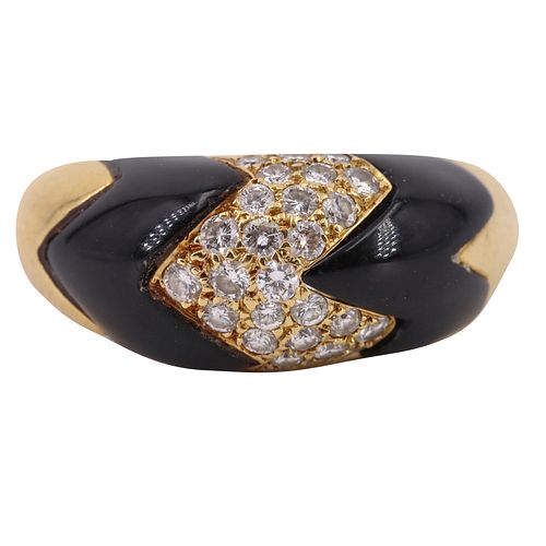 Van Cleef & Arpels French 18k Gold Ring with Onyx & Diamonds