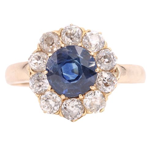 Antique 18k Gold Ring with Sapphire & Diamonds