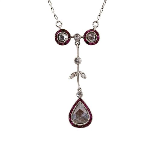 Art Deco Platinum, Rubies & Diamonds Necklace