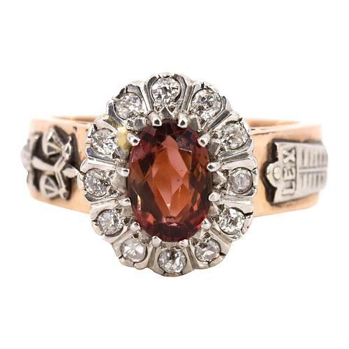 Antique 18k Gold Ring with Tourmaline and Diamond
