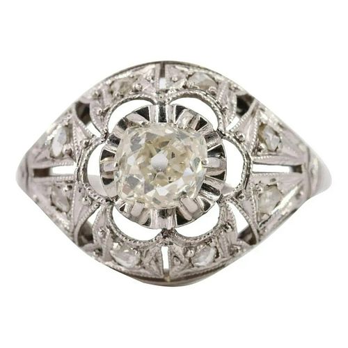 0.65 Cts in Diamond Platinum Art Deco Ring