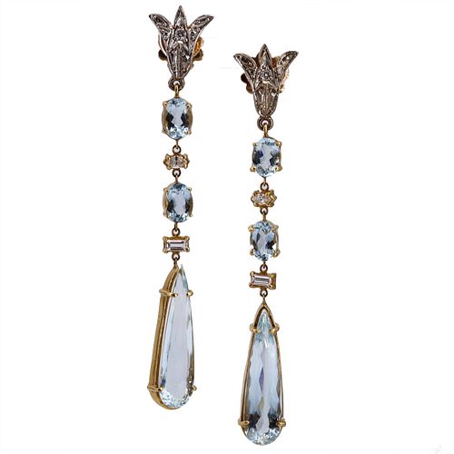 Aquamarine & Diamonds 18k Gold Drop Earrings
