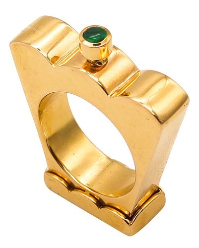 Memphis Design Geometric Sculptural Ring In 18K Gold With Emerald