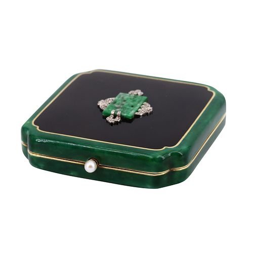 Art Deco 18k gold enamel Jade diamond Vanity case