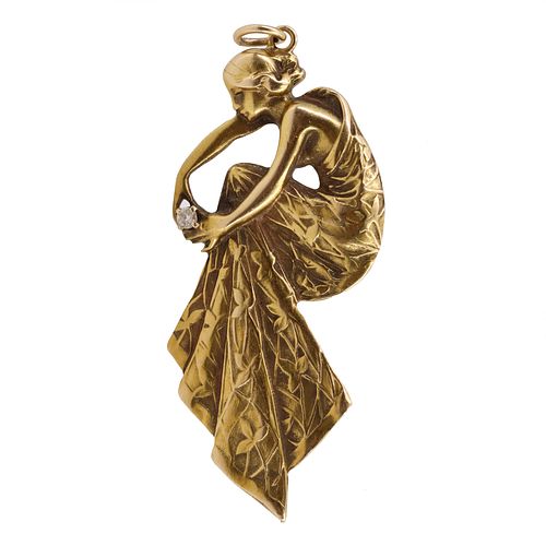 Antique 14k Gold Pendant with Diamond