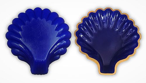 19th C. Cobalt Opaline Blue Glass Shell Shaped Plate / Center Piece
