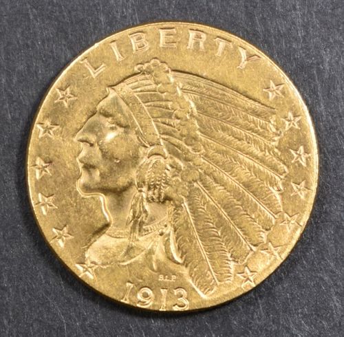 1913 GOLD $2.5 INDIAN  CH BU