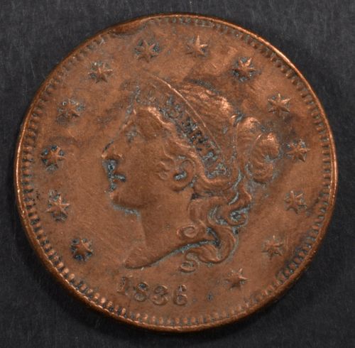 1836 LARGE CENT   AU CLEANED