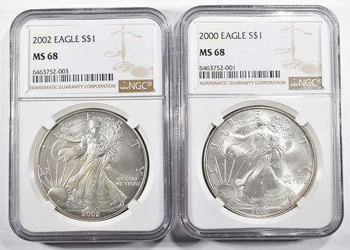 2000 & 2002 AMERICAN SILVER EAGLES  NGC MS-68