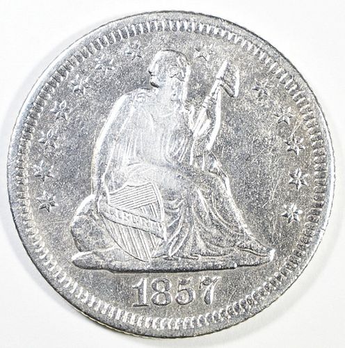 1857-O SEATED LIBERTY QUARTER  AU