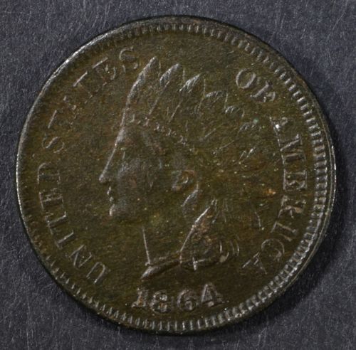1864 L INDIAN HEAD CENT XF MARK ON RIBBON AT "TY"