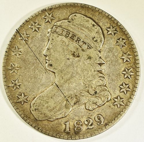 1829 CAPPED BUST HALF DOLLAR VF SCRATCHED