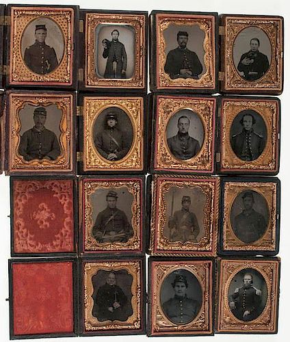 Large Group of Ninth Plate Ambrotypes and Tintypes of Union Soldiers, Many Armed 