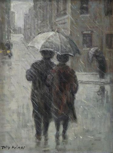 FILMUS, Tully. Oil on Canvas. Figures in the Rain.
