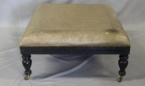 George Smith Style Leather Upholstered Ottoman.