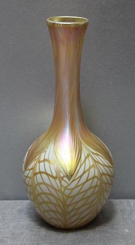 Signed Quezal Art Glass Vase.