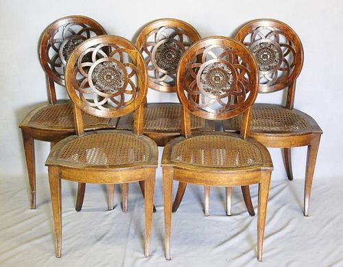 Set of 5 Antique Italian ? Carved Dining Chairs.