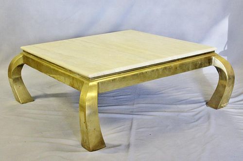 Midcentury Brass & Marble Top Coffee Table.