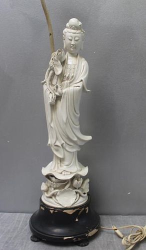 Blanc De Chine Figure of Quan Yin as a Lamp.