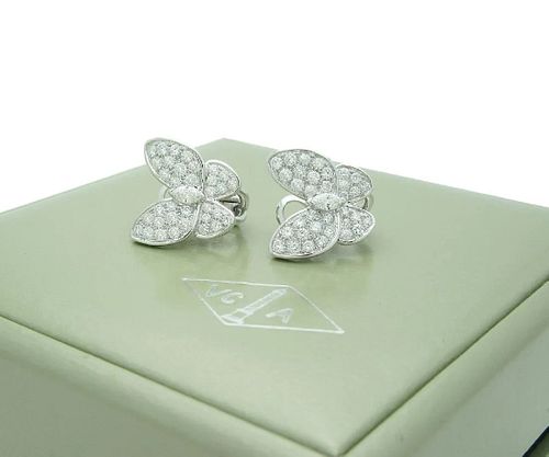 Van Cleef & Arpels 18K White Gold Diamond Two Butterfly Earrings