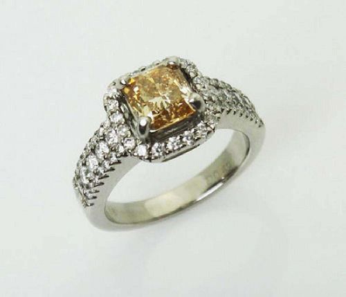 18K White Gold Natural Fancy Brown Yellow White Diamond Ring Sz 4