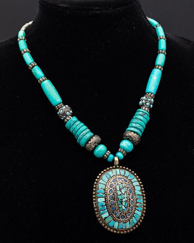 Native American Silver and Turquoise Necklace