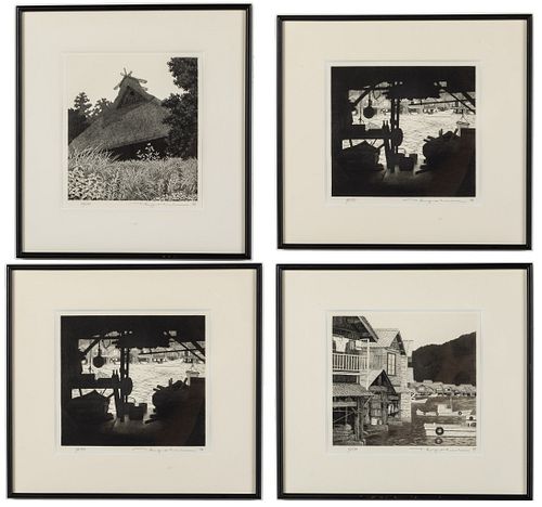 Tanaka Ryokei (Japanese, b. 1933), 4 Framed Etchings