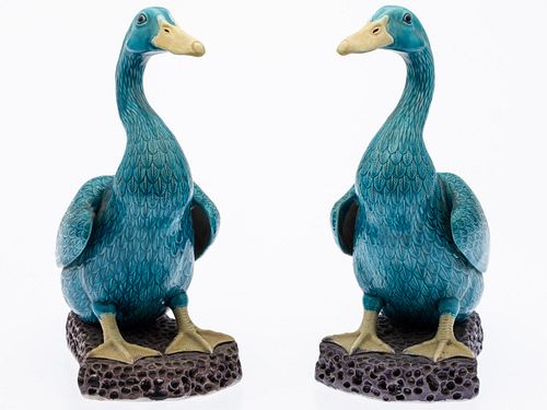 Two Large Chinese Ceramic Ducks and Two Small Ducks