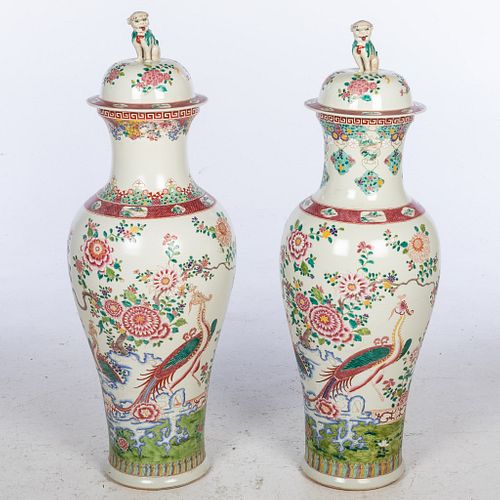 Two Similar Large Chinese Porcelain Urns, Modern