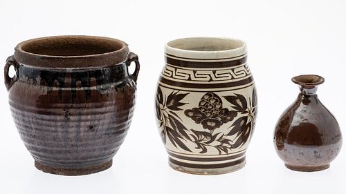 2 Asian Glazed Pots and a Vase