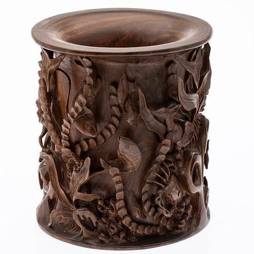 Asian Carved Hardwood Vase