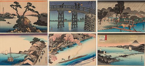 6 Japanese Woodblock Prints After Hiroshige & Others