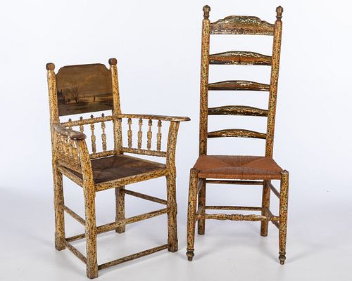 Two Dutch Painted Chairs, 19th C