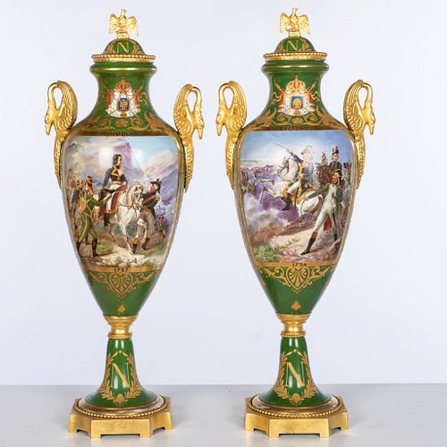 Large Pair of Sevres Style Porcelain Urns, 19th C