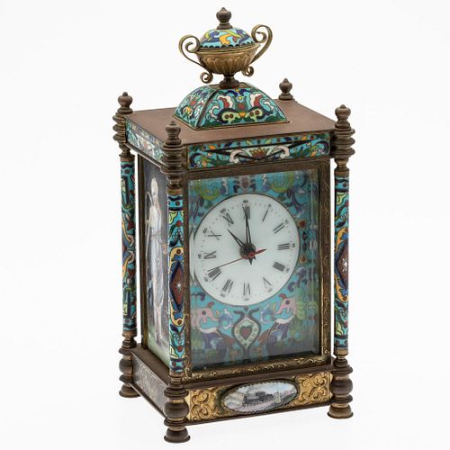 French Champleve Mantle Clock, c. 1920's