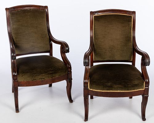 Pair of Louis Philippe Open Armchairs, Mid 19th C