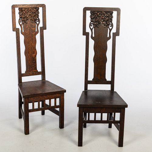 Arts and Crafts/Art Nouveau Oak Tall Back Chairs